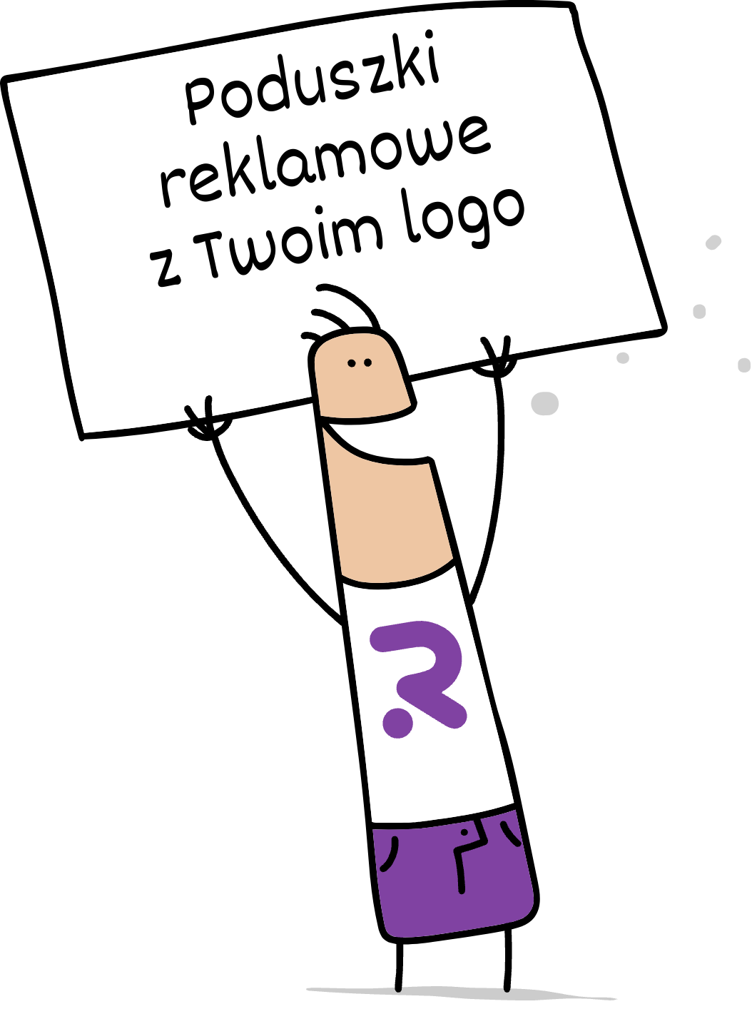 Buddy trzymający napis poduszki reklamowe z Twoim logo