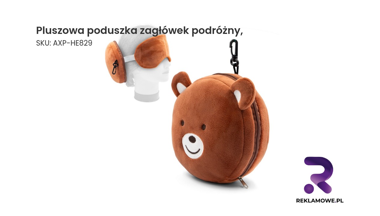 Pluszowa poduszka, zagłówek podróżny, maska na oczy, miś | Ren Pluszowa poduszka zagłówek podróżny do wygodnego podparcia szyi w podróży