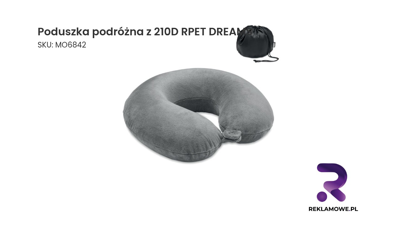 Poduszka podróżna z 210D RPET DREAMS Poduszka podróżna z 210D RPET DREAMS – ekologiczna poduszka podróżna do samolotu i samochodu